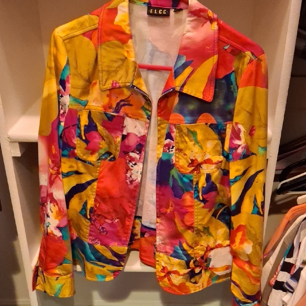 Artistic Yellow and Pink Jean Jacket with Vibrant Design